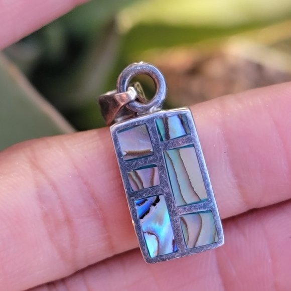 Southwestern vintage abalone shell inlay 925 sterling silver necklace pendant - Picture 12 of 13